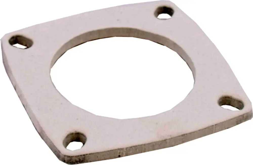 Brennerflanschdichtung aus grauem Material mit quadratischer Form und zentralem Loch, geeignet für Anwendungen im Zusammenhang mit Wolf-Geräten.